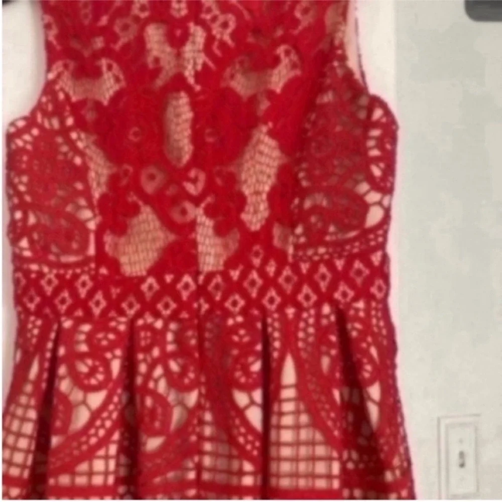 Anthropologie HD in Paris Lined Red Lace Dress - Picture 5 of 6